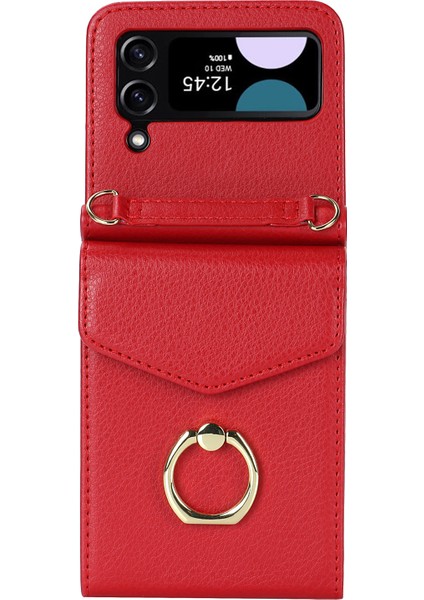 Samsung Galaxy Z Flip4 5g Rfıd Engelleme Telefon Kılıfı Çoklu Kart Yuvaları Halk Kickstand Deri+Pc Kapağı (Yurt Dışından)