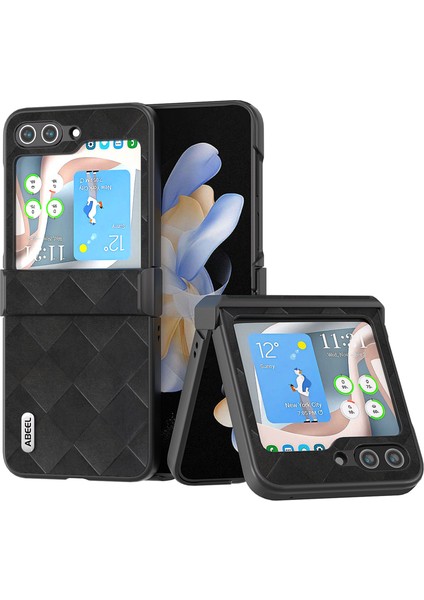 Samsung Galaxy Z Flip5 5g Deri Kaplamalı Pc Telefon Kılıfı Izgara Doku Menteşe Tasarım Telefon Kapağı (Yurt Dışından)