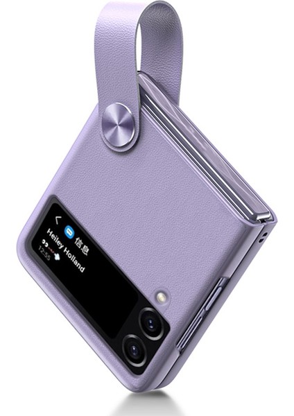 Samsung Galaxy Z Flip4 5g Anti-Drop Telefon Kapağı Pu Deri Kaplamalı Sert Pc Kılıfı Askı Çubuğu Kılıfı (Yurt Dışından)