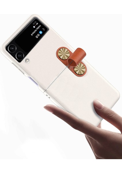 Samsung Galaxy Z Flip4 5g Anti-Drop Telefon Kapağı Pu Deri Kaplamalı Sert Pc Kılıfı Askı Çubuğu Kılıfı (Yurt Dışından) fırsatları