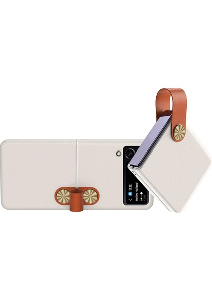 Samsung Galaxy Z Flip4 5g Anti-Drop Telefon Kapağı Pu Deri Kaplamalı Sert Pc Kılıfı Askı Çubuğu Kılıfı (Yurt Dışından) indirimleri