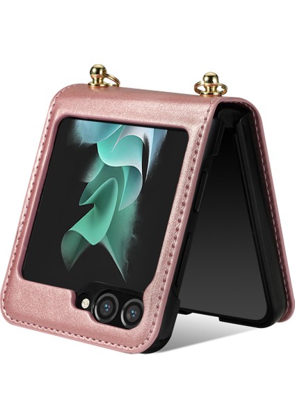 Samsung Galaxy Z Flip5 5g Rfıd Engelleme Cüzdan Pu Deri Kaplamalı Pc Rhinestone Dekor Telefon Kapağı Kirkar (Yurt Dışından)
