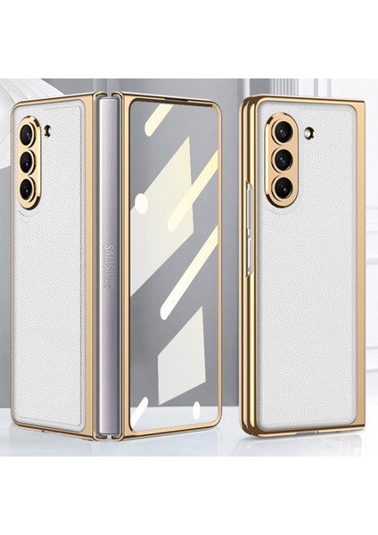 Samsung Galaxy Z Fold5 5g Pu Deri+Pc Telefon Kılıfı Elektrokaplatma Kapağı (Yurt Dışından)