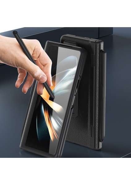 Samsung Galaxy Z Fold5 5g Kickstand Case Menteşe Koruma Pu Deri Pc Kapağı, Kalem (Yurt Dışından)