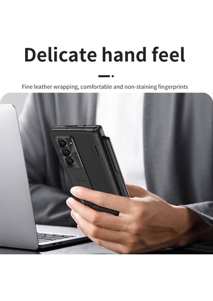 Samsung Galaxy Z Fold5 5g Kickstand Case Menteşe Koruma Pu Deri Pc Kapağı, Kalem (Yurt Dışından)
