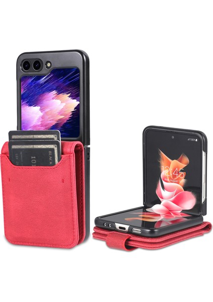 Samsung Galaxy Z Flip5 5g Pu Deri Telefon Kılıf Kickstand Card Yuvaları Kapak (Yurt Dışından)