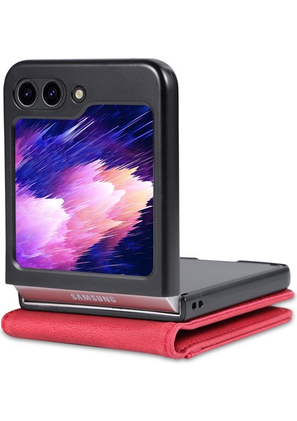 Samsung Galaxy Z Flip5 5g Pu Deri Telefon Kılıf Kickstand Card Yuvaları Kapak (Yurt Dışından)