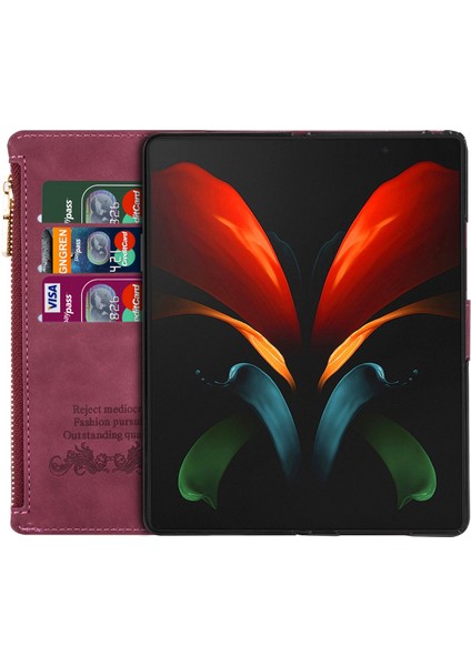 Samsung Galaxy Z Fold5 5g Cüzdan Flip Pu Pu Deri Çizgiler Baskılı Fermuar Cep Stand Telefon Kapağı (Yurt Dışından)