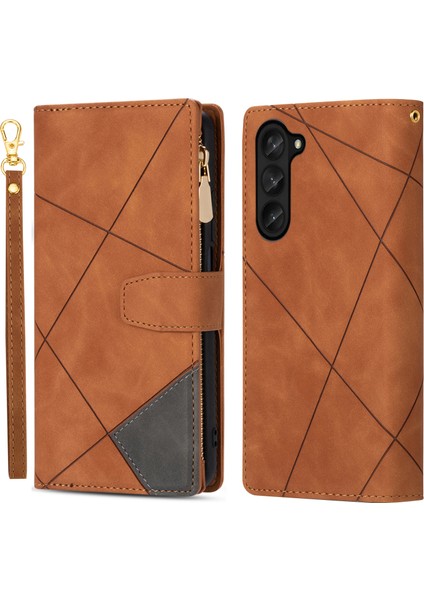 Samsung Galaxy Z Fold5 5g Cüzdan Flip Pu Pu Deri Çizgiler Baskılı Fermuar Cep Stand Telefon Kapağı (Yurt Dışından)