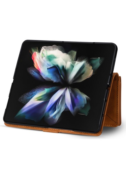 Samsung Galaxy Z Fold5 5g Cüzdan Flip Pu Pu Deri Çizgiler Baskılı Fermuar Cep Stand Telefon Kapağı (Yurt Dışından)