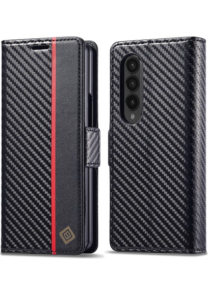 Samsung Galaxy Z Fold4 5g Deri Cüzdan Kılıfı Stand Karbon Fiber Doku Telefon Kapağı (Yurt Dışından)