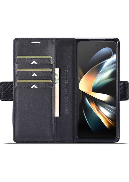 Samsung Galaxy Z Fold4 5g Deri Cüzdan Kılıfı Stand Karbon Fiber Doku Telefon Kapağı (Yurt Dışından)