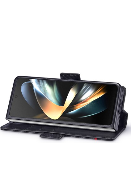 Samsung Galaxy Z Fold4 5g Deri Cüzdan Kılıfı Stand Karbon Fiber Doku Telefon Kapağı (Yurt Dışından)