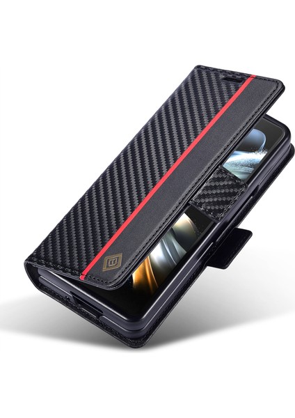 Samsung Galaxy Z Fold4 5g Deri Cüzdan Kılıfı Stand Karbon Fiber Doku Telefon Kapağı (Yurt Dışından)