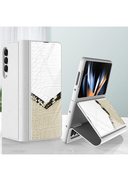 Samsung Galaxy Z Fold4 5g Stand Telefon Kılıfı Ekleme Temperli Cam + Pu Deri + Pc Folio Flip Cover (Yurt Dışından) fiyatları