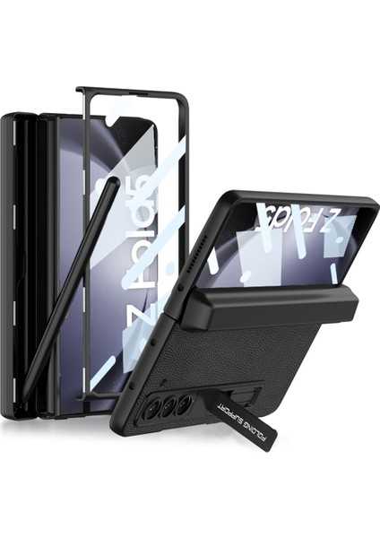 Samsung Galaxy Z Fold5 5g Manyetik Menteşe Koruma Kılıfı Kalem Deri+Pc Kickstand Telefon Kapağı (Yurt Dışından)
