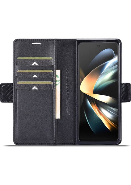 Samsung Galaxy Z Fold4 5g Deri Cüzdan Kılıfı Stand Karbon Fiber Doku Telefon Kapağı (Yurt Dışından)