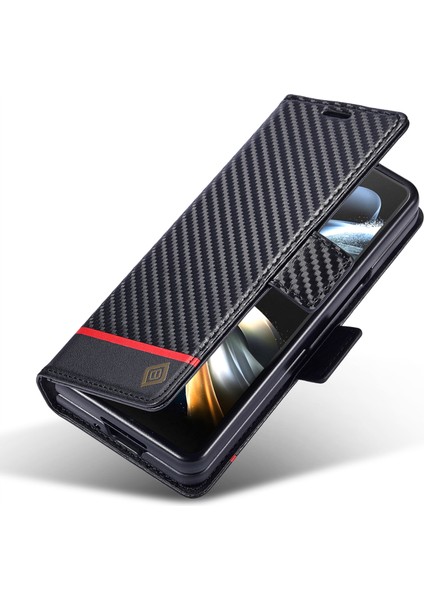 Samsung Galaxy Z Fold4 5g Deri Cüzdan Kılıfı Stand Karbon Fiber Doku Telefon Kapağı (Yurt Dışından)
