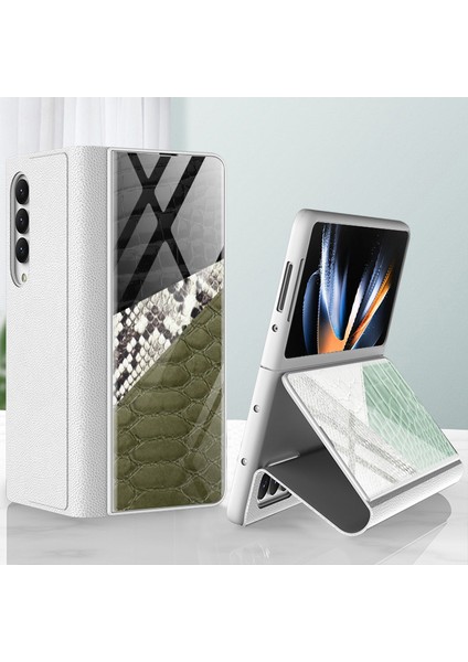 Samsung Galaxy Z Fold4 5g Stand Telefon Kılıfı Ekleme Temperli Cam + Pu Deri + Pc Folio Flip Cover (Yurt Dışından) fiyatları