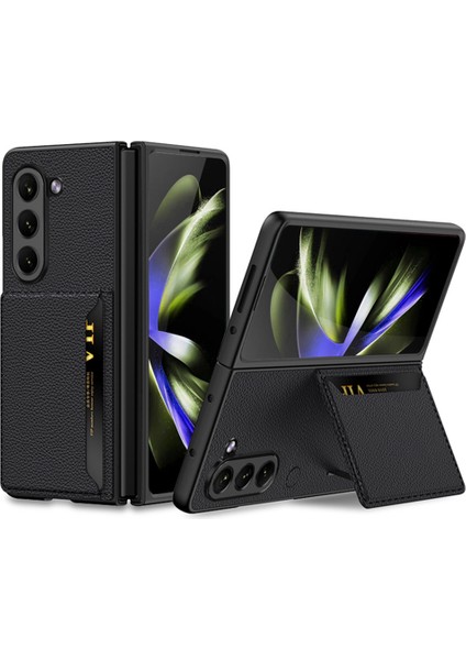 Samsung Galaxy Z Fold5 5g Pu Deri + Pc Telefon Kılıf Kart Tutucu Kickstand Ultra-Incilik (Yurt Dışından)
