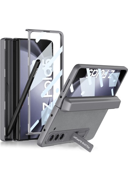 Samsung Galaxy Z Fold5 5g Kickstand Pc+Deri Telefon Kabuğu Kalem Yuvası Manyetik Menteşe Kapağı (Yurt Dışından)