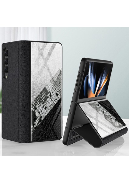 Samsung Galaxy Z Fold4 5g Stand Telefon Kılıfı Ekleme Temperli Cam + Pu Deri + Pc Folio Flip Cover (Yurt Dışından) fiyatları