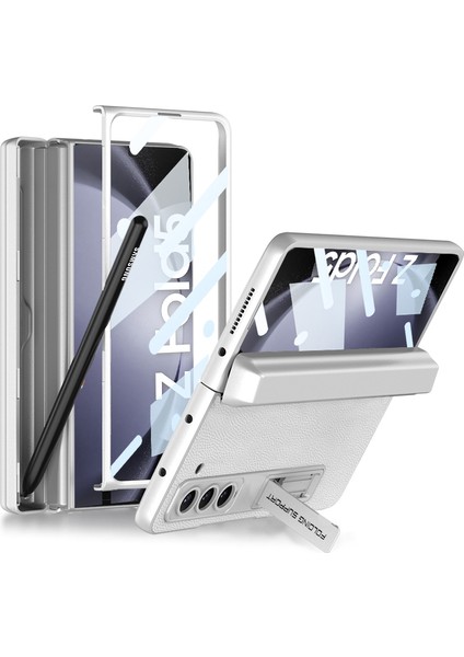 Samsung Galaxy Z Fold5 5g Kickstand Pc+Deri Telefon Kabuğu Kalem Yuvası Manyetik Menteşe Kapağı (Yurt Dışından)