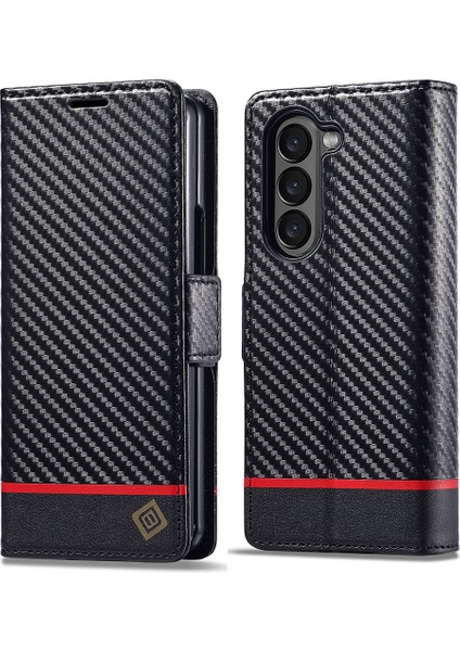 Samsung Galaxy Z Fold5 5g Telefon Deri Kapak Karbon Fiber Doku Standı Cüzdan Kılıfı (Yurt Dışından) fiyatları