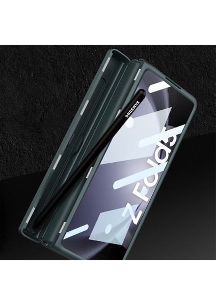 Samsung Galaxy Z Fold5 5g Kickstand Pc+Deri Telefon Kabuğu Kalem Yuvası Manyetik Menteşe Kapağı (Yurt Dışından)
