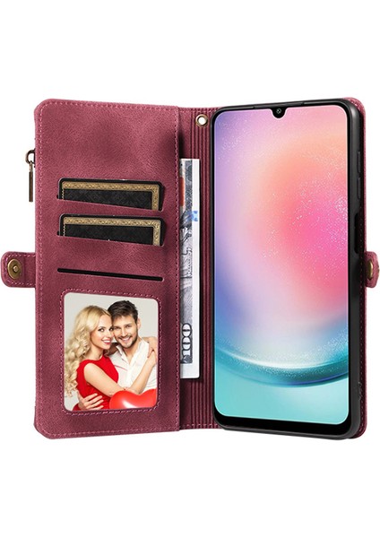 Samsung Galaxy A24 4g Fermuarı Cep Katlanabilir Stand Cüzdan Deri Kılıf Telefon Kapağı Kayış (Yurt Dışından) modelleri
