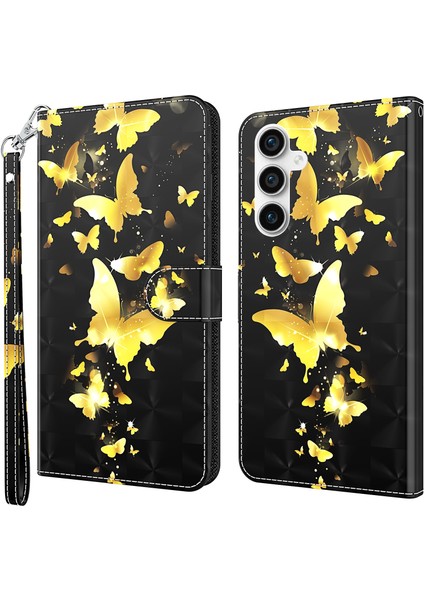 Samsung Galaxy S23 Fe Pu Deri Cüzdan Telefon Kılıfı Stand Kapağı Kayışla 3D Kabuk (Yurt Dışından)