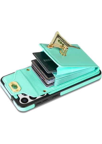 Samsung Galaxy S23 Kart Tutucusu Telefon Kılıfı Deri Kaplamalı Tpu Kickstand Kapak Fermuar Cebi ile (Yurt Dışından)