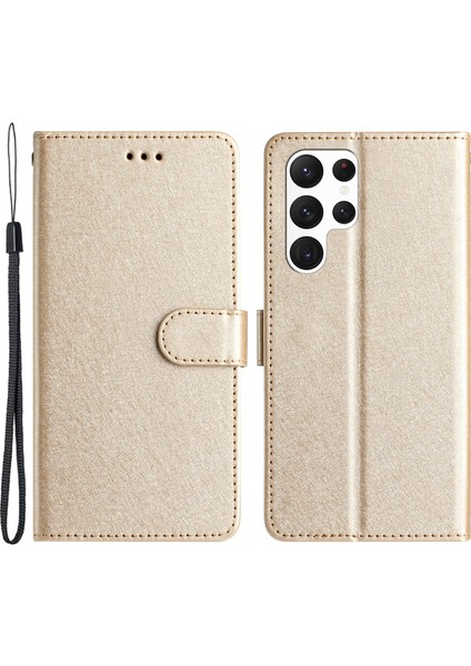 Samsung Galaxy S22 Ultra 5g Pu Deri Telefon Kılıfı Stand Kapağı Ipek Dokusu Tam Koruma Kabuğu Kayış (Yurt Dışından)
