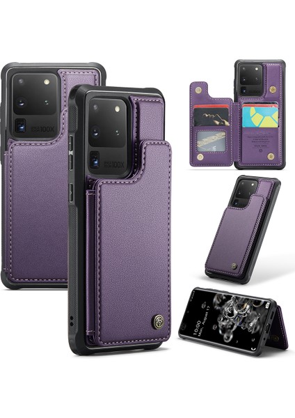 Samsung Galaxy S20 Ultra Rfıd Engelleme Kart Tutucu Pu+Tpu Kickstand Telefon Kapağı (Yurt Dışından)