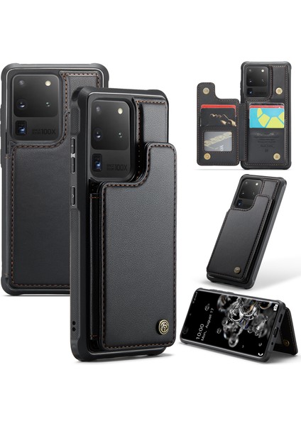 Samsung Galaxy S20 Ultra Rfıd Engelleme Kart Tutucu Pu+Tpu Kickstand Telefon Kapağı (Yurt Dışından)