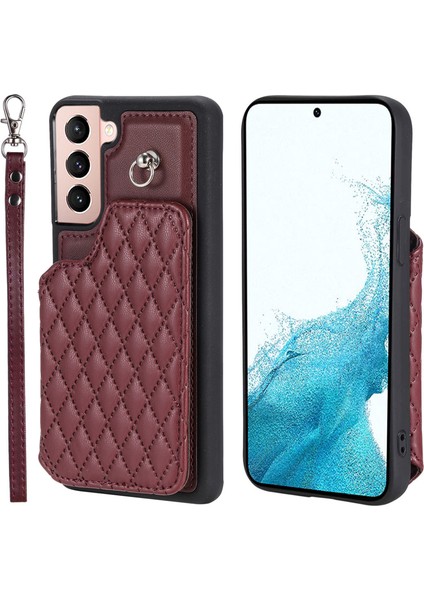 Samsung Galaxy S22 5g Telefon Kapağı, Kickstand Pu Deri+Tpu Rfıd Tharlıne Toklama Telefonu Bilek Kayışı ile (Yurt Dışından)