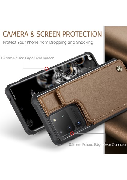 Samsung Galaxy S20 Ultra Rfıd Engelleme Kart Tutucu Pu+Tpu Kickstand Telefon Kapağı (Yurt Dışından) fırsatları