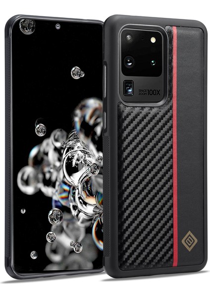 Samsung Galaxy S20 Ultra Karbon Fiber Ekleme Kılıfı, Pu Deri Kaplamalı Tpu + Eva Kapak (Yurt Dışından)