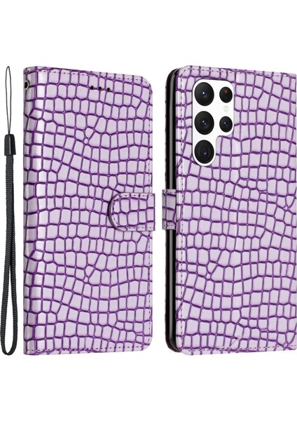 Samsung Galaxy S22 Ultra 5g Deri Kapak Timsah Doku Stand Cüzdan Telefon Kılıfı El Kayışı (Yurt Dışından)