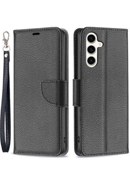 Samsung Galaxy S23 Fe Pu Deri Cüzdan Kılıfı Litchi Doku Dikkat Anti-Drop Stand Telefon Kapağı (Yurt Dışından)