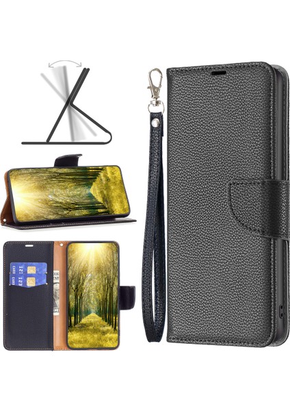 Samsung Galaxy S23 Fe Pu Deri Cüzdan Kılıfı Litchi Doku Dikkat Anti-Drop Stand Telefon Kapağı (Yurt Dışından)