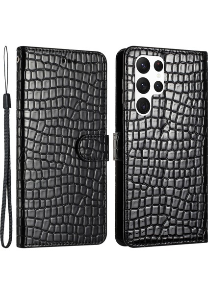 Samsung Galaxy S22 Ultra 5g Deri Kapak Timsah Doku Stand Cüzdan Telefon Kılıfı El Kayışı (Yurt Dışından)