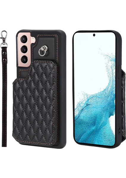 Samsung Galaxy S22 5g Telefon Kapağı, Kickstand Pu Deri+Tpu Rfıd Tharlıne Toklama Telefonu Bilek Kayışı ile (Yurt Dışından)