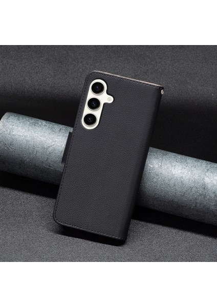 Samsung Galaxy S23 Fe Pu Deri Cüzdan Kılıfı Litchi Doku Dikkat Anti-Drop Stand Telefon Kapağı (Yurt Dışından)