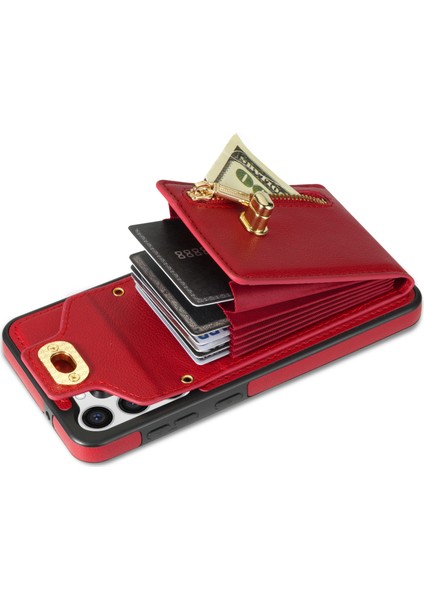 Samsung Galaxy S23+ Kart Yuvaları Fermuar Cep Telefonu Kasası Kickstand Deri Kaplamalı Tpu Kapak (Yurt Dışından)