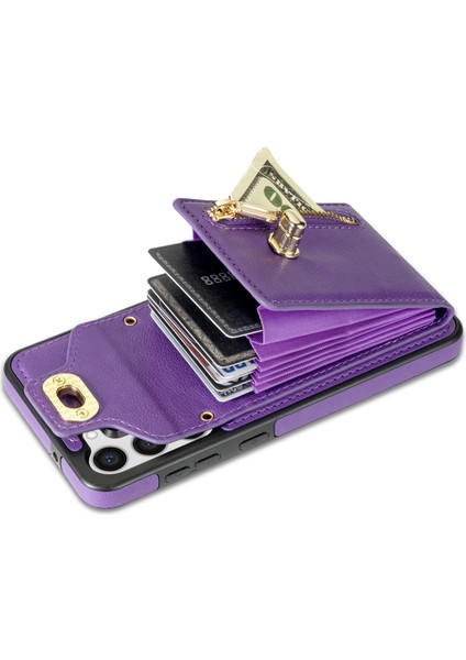 Samsung Galaxy S23+ Kart Yuvaları Fermuar Cep Telefonu Kasası Kickstand Deri Kaplamalı Tpu Kapak (Yurt Dışından)