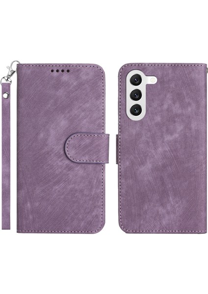 Samsung Galaxy S23 Cep Telefonu Kapağı Cüzdan Düz Renk Stripe Doku Pu Deri Stand Kabuğu Kayışlı (Yurt Dışından)