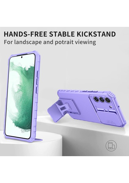 Samsung Galaxy S22+ 5g Slayt Lens Kalkanı Anti-Fall Kapak Kickstand Pc+ Tpu Telefon Kılıfı (Yurt Dışından)