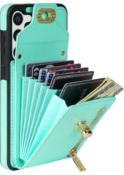 Samsung Galaxy S23+ Kart Yuvaları Fermuar Cep Telefonu Kasası Kickstand Deri Kaplamalı Tpu Kapak (Yurt Dışından) indirimleri
