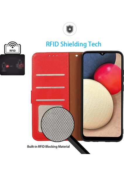 Samsung Galaxy S23 Fe Pu Deri Kılıf Litchi Doku Cüzdan Rfıd Engelleme Stand Telefon Kapağı (Yurt Dışından)